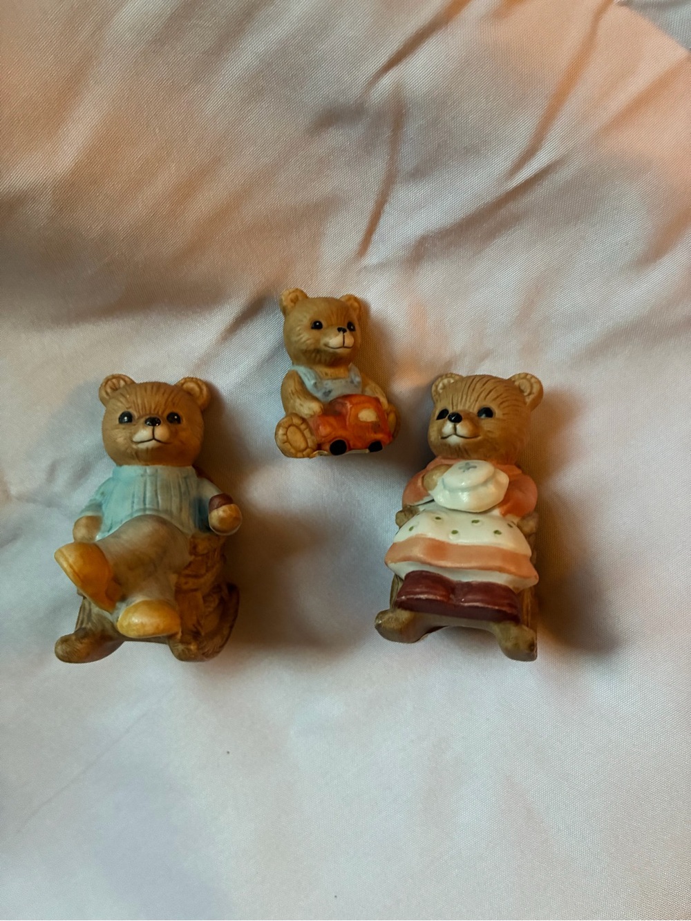 Vintage HOMCO Ceramic Bear Family Figurines - Brown with Pastel Accents